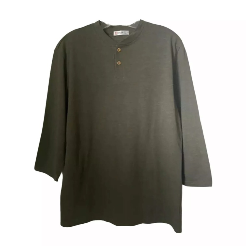 H2H Shirt Mens Medium Casual Premium Slim Fit Henley Lightweight Thin Fa…